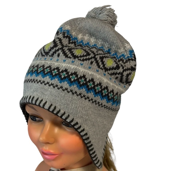 Carter’s Hat beanie ear flaps pompom 12-24 mo. lined tag marked on gray blue - Picture 1 of 9